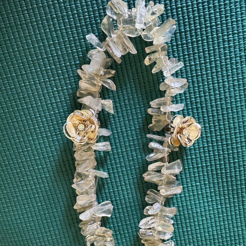 Clear Quartz Beaded Vintage Necklace with Floral Accents